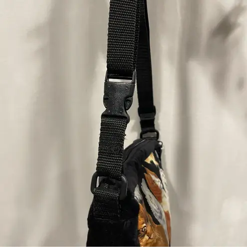 Y2K velvet trim cat lady bag canvas adj strap zipper closure Brown