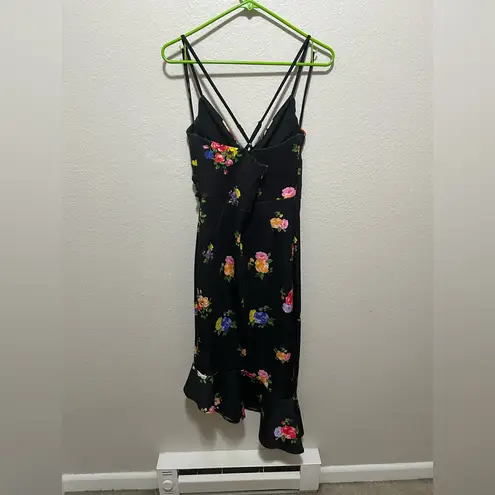 ASOS NWT  Black Floral Halter Midi Dress Ruffle Hem Party Cocktail Size Medium
