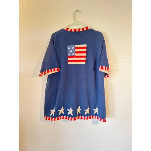 Quacker Factory Stars & Stripes Cardigan Sweater –2X Blue Size XL