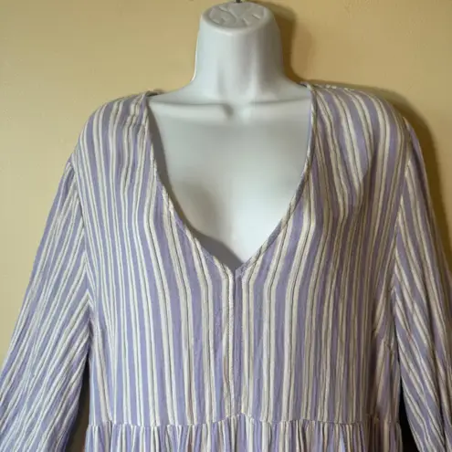 Striped Maxi Dress Tiered Long Sleeve XXL V Neck Blue White Greece vacation