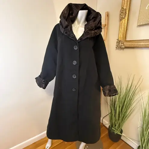 Mycra Pac Donatella Hooded Raincoat Reversible Long Scroll Brown Black Size M/L Size L