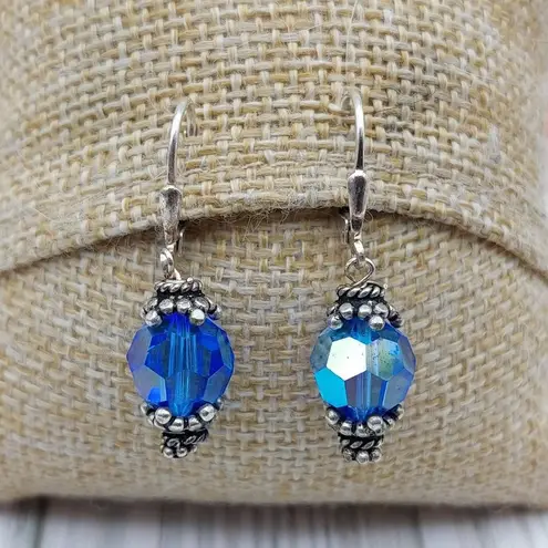 Cute Bracelet & Dangle Earrings Set 925 & Faceted Crystal Beads Toggle Clasp 8" Silver