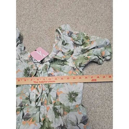 En Saison Kieran Tied Puff Sleeve Green Floral BOHO NWT Croppes Blouse Size M Size M