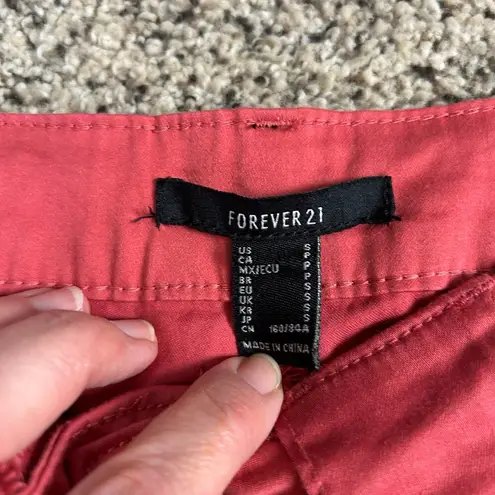 Forever 21 NWT  Wide Leg Cargo Pants Size Small Coral Pink Buckle Straps