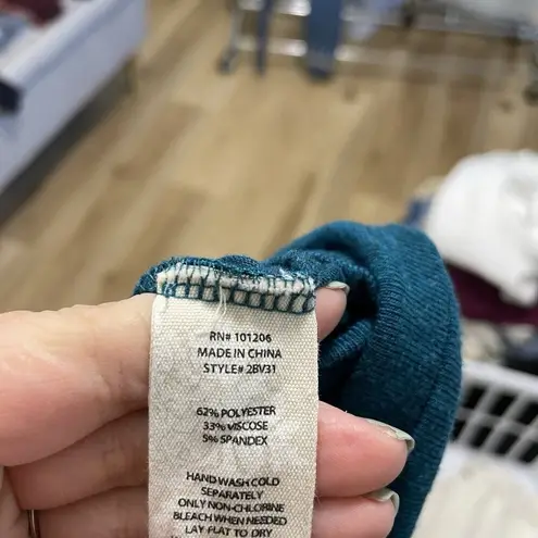 Soft Surroundings Cape-Overlay Soft V-Neck Long Sleeve Tunic Top Teal size Large