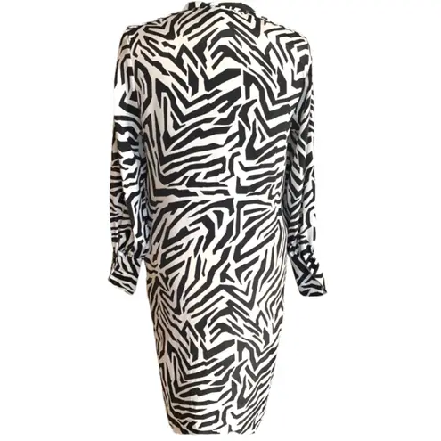 Vintage Black White Zebra Print Schrader Shirt Dress Button Front Long Sleeve 8P Size 8