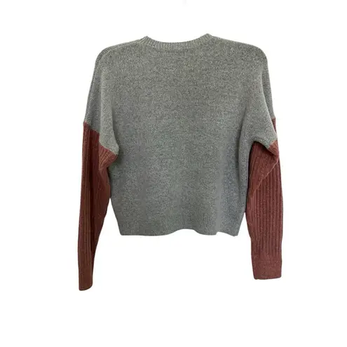 Lulus Oversized Chunky Knit Crewneck Bown Tan Striped Sweater Small Pink