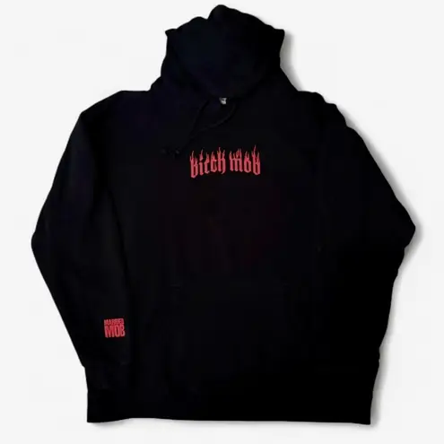 Married to the Mob MTTM B!tchMob Flames Hoodie Sweatshirt Black size XL, Unisex