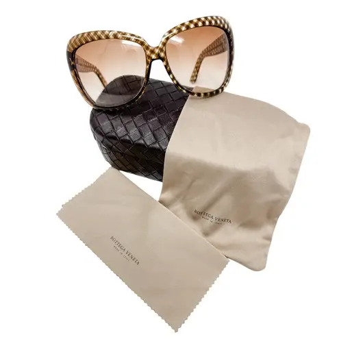 Bottega Veneta intrecciato check checkered oversized wrap sunglasses + case