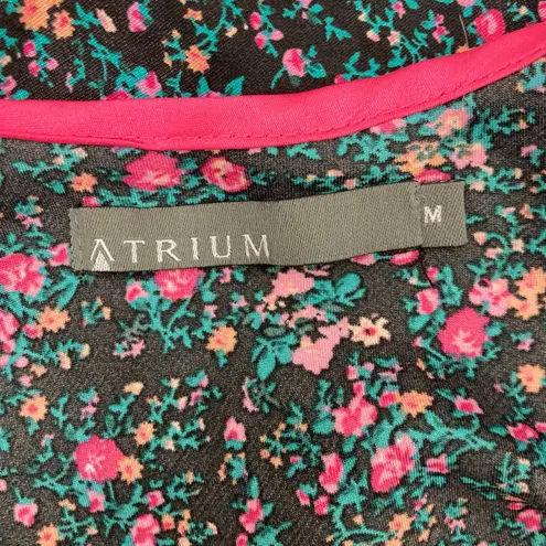 Atrium Tank Top Women's M Floral Lace Trim Silky V Neck Green Pink Romantic Size M