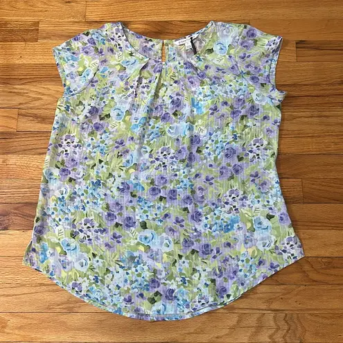 41 Hawthorn Multi Tone Floral Shell Top Sz L Green Size L