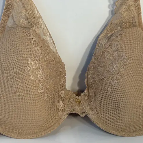 Natori 36DDD Full Coverage T-Shirt Bra Smooth Lace Trim Beige Adjustable Straps