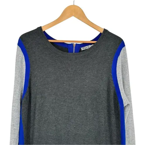 Eliza J Contrast Trim Sweater Dress size XL Grey Cobalt Blue Long Sleeves