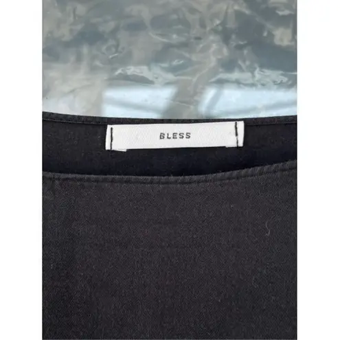 BLESS Black Crochet Sleeve Top Flared Bell Sleeve Blouse Shirt Size M