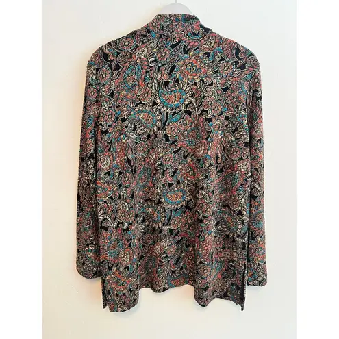 Draper’s & Damon’s Woman’s Cardigan Duster Gorgeous Paisley Print Size: XL Black
