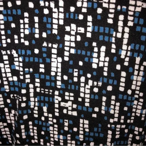 Soma  Dress Size Large Faux Wrap Top Black White Blue Long Sleeve Geometric Print