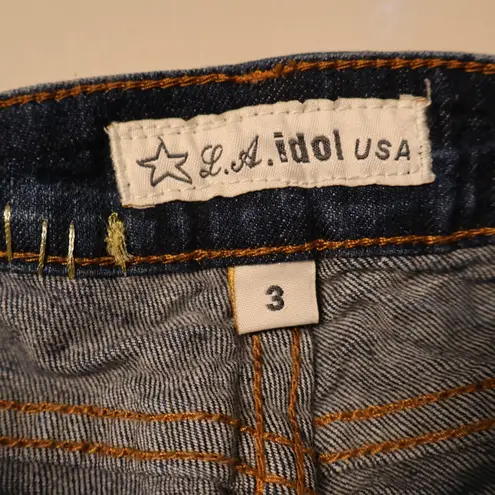 LA Idol USA Jorts Y2K Embroidered Denim Bermuda Streetwear Summer Juniors 3 Blue Size 23