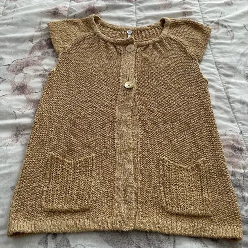margaret o'leary Margaret O’Leary gold tan knit shirt sleeve cardigan with pockets, size L boho