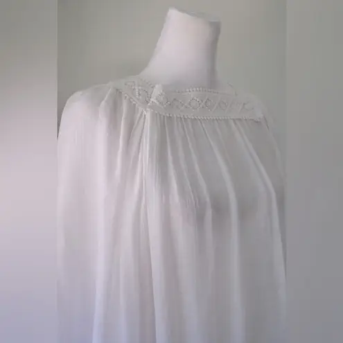 Zac & Rachel Sheer White Embroidered Peasant Blouse Size M