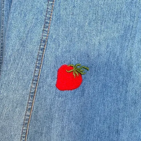 Vintage California Gold Rush Denim Midi Dress Short Sleeve Button Front Vneck Blue Size M