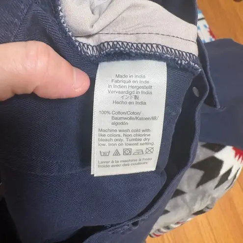 J Crew Factory Navy Wide Leg Button Front Pant Slub Cotton Cropped Trouser SZ 27 Blue