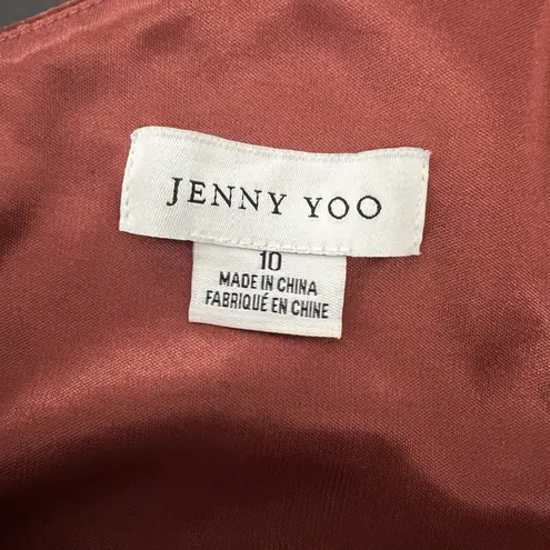 Jenny Yoo Cybill One Shoulder English Rose Rust Velvet Maxi Dress Gown Size 10