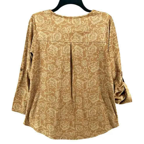Soft Surroundings Tunic Top Womens S Tan Faux Suede Floral Roll Tab Boho Chic