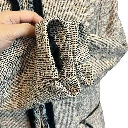 LK Bennett Tweed Fringe Blazer Women’s Size 12 Pink Shoulder Pads Zip Jacket Black