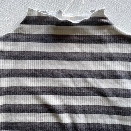 Cali Be New Striped Ribbed Mock Neck Long Sleeve Top Grey Multi