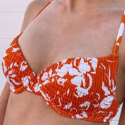 Orange Floral Smocked Underwire High Waisted Bikini Size undefined