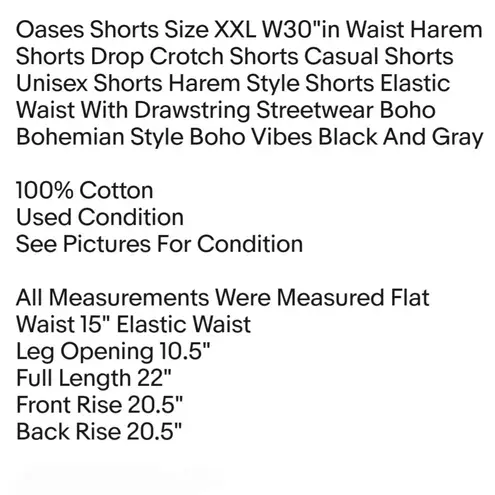 Oases Shorts Size XXL W30"in Waist Harem Shorts Drop Crotch Shorts Casual Shorts Multiple