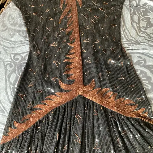 Black & Bronze Sequin Embellished Flutter Sleeve Midi Dress
