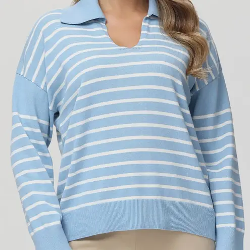89th & Madison Blue and White Striped Polo Sweater Pullover Size Medium NWT