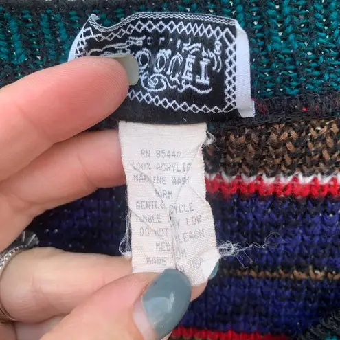 Vintage 90s Croquet geometric knit ugly granny sweater dark primary color MEDIUM Blue