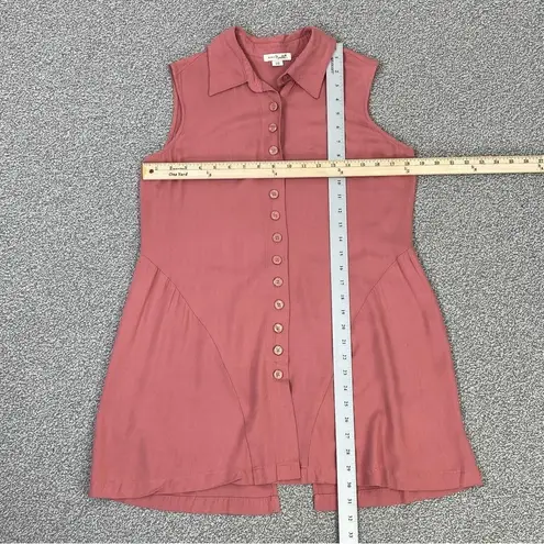 Simply Noelle Sleeveless Button Front Split Seam Tunic Shirt Mauve Pink Small