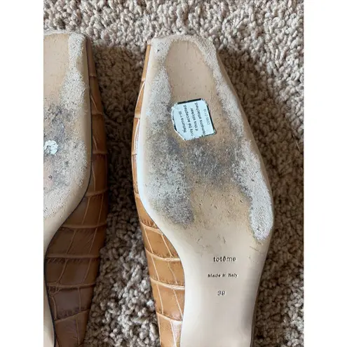 Toteme Croc Embossed Leather Square Toe Mules Kitten Pumps Womens Italy 39 US 9 Brown