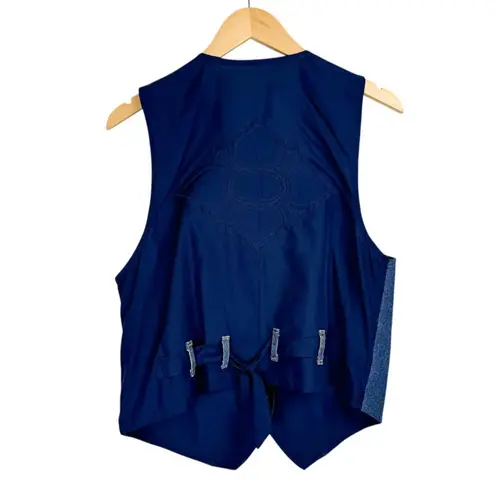 Vtg Chic Denim Western Vest Dark Wash Heart Buttons Sz Medium Blue