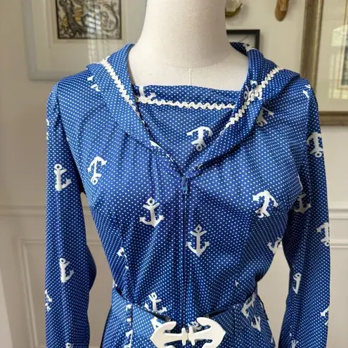 Vintage 70s House of She Ltd Zip Front Anchor Sailor Dress M Blue Size M