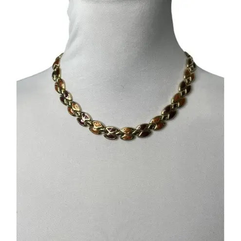 Vintage Goldtone Multicolor Enamel Panel Link Collar Necklace 17” Choker Neutral Gold