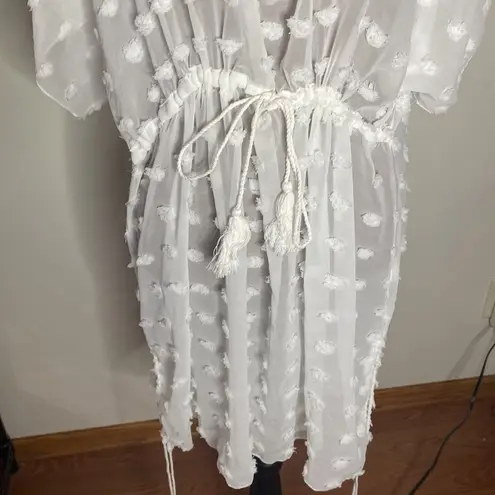White Swiss dot tassel bikini coverup dress size L Size L