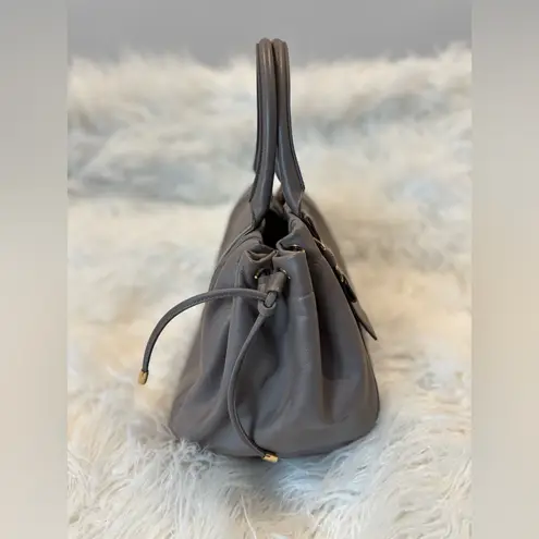 Salvatore Ferragamo Vara Ribbon Drawstring Hug Handbag Gray Taupe Leather