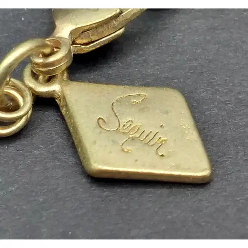 NWT Sequin Gold Tone & Blue Bead Collar Necklace Asymmetrical Paved Pendant 18"