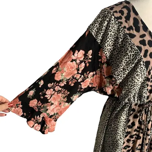 Gigio Animal Print High Low Dress M Multicolored Floral V Neck Elastic Waist Size M