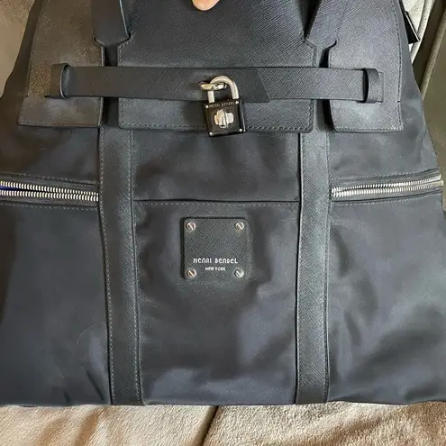 Henri Bendel Black Jetsetter Nylon Convertible Tote Bag Silver Hardware Handbag