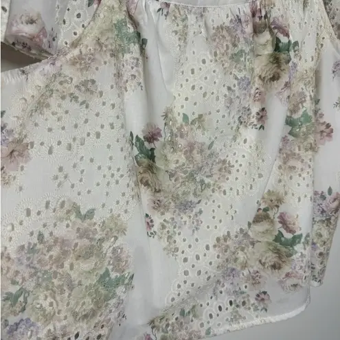 Solitaire Top Women L Floral Eyelet Cropped Cottagecore Feminine Coquette Boho