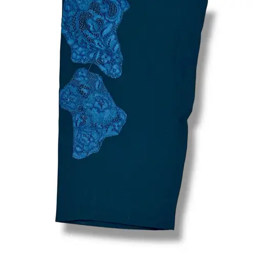 Lafayette 148 Size 10 Black Lace Trim Manhattan Cropped Stretch Twill Ankle Pant