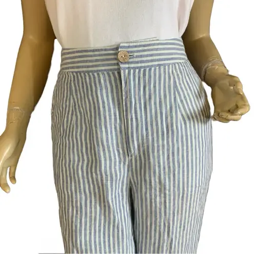 Tahari BLUE & WHITE STRIPED LINEN WIDE LEG TROUSERS (10)