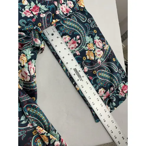 Womans Vtg Kathryn Bath Robe Green Floral Paisley Long Ash Front Tie Closure Med