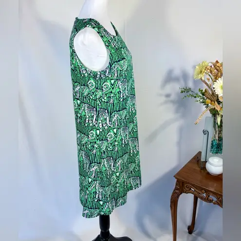 Jude Connally Green Elephant Print Sleeveless Shift Dress Women’s Size M 🧡 Size M