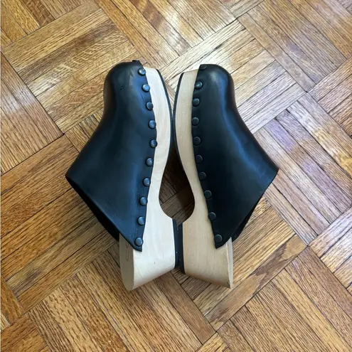 COS Napa Leather Clogs with Sustainab Wooden Sole with Tonal Studs Black Size 8